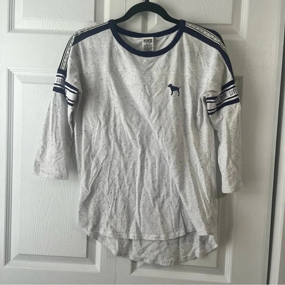 VICTORIA'S SECRET PINK LOGO 3/4 SLEEVE CAMPUS BASEBALL TEE SHIRT TOP Med